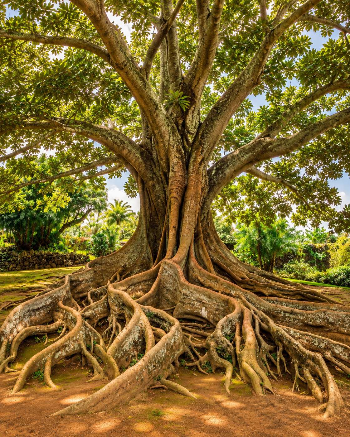Un árbol completo, con sus raíces a la vista y la copa llena de hojas